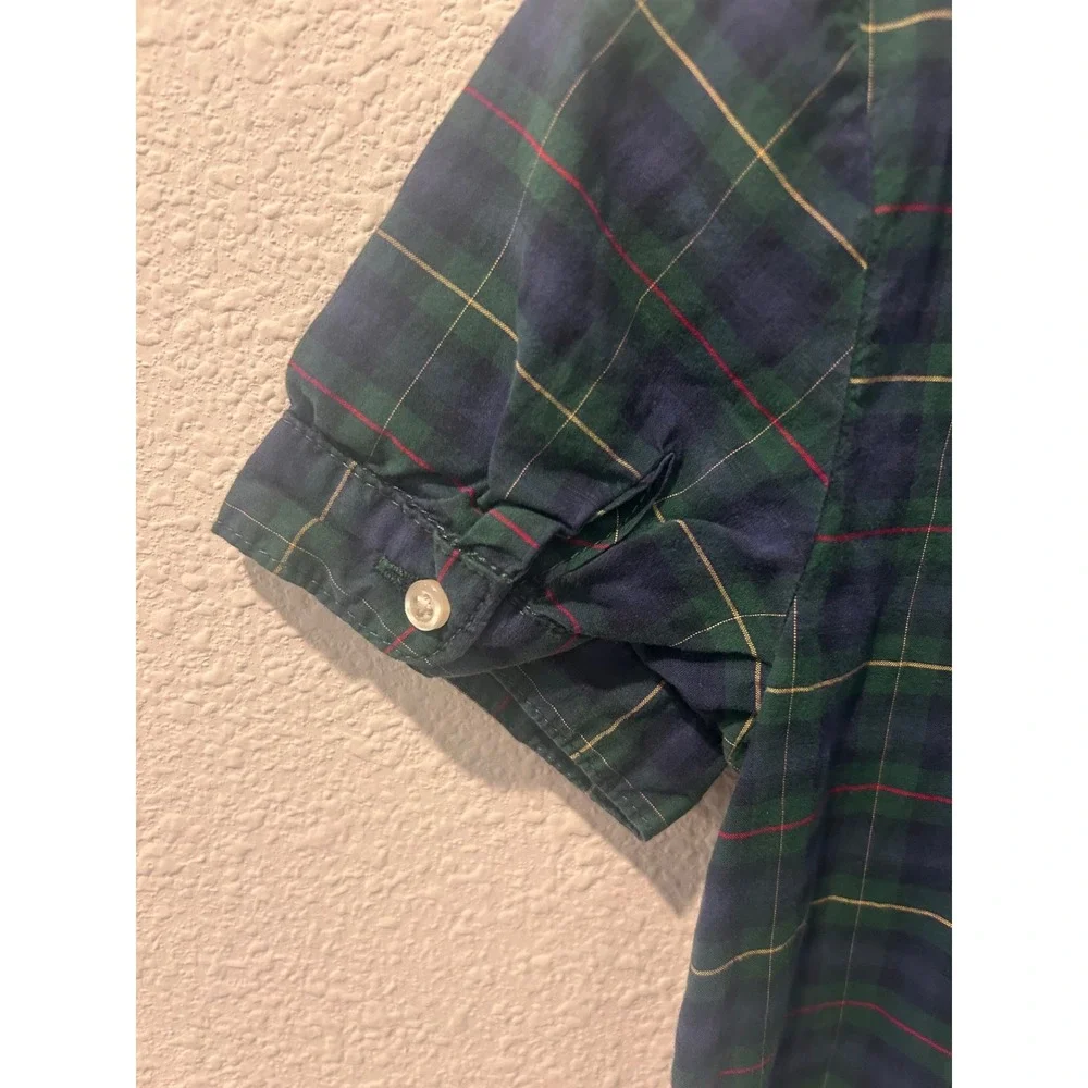 Lands End Kids Blue Green Plaid Pintuck Bib Peter Pan Collar Dress Size 7